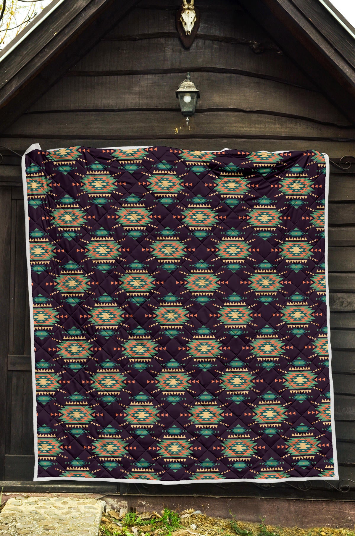 Navajo Geometric Style Print Pattern Quilt Bedspread