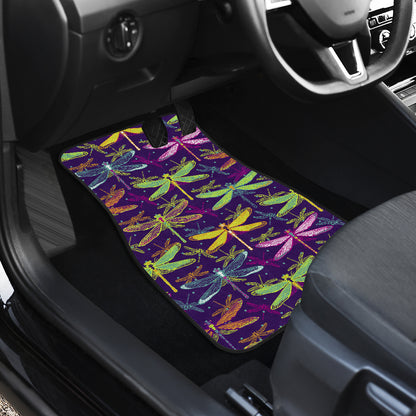 Dragonfly Neon Color Print Pattern Car Floor Mats Front Back