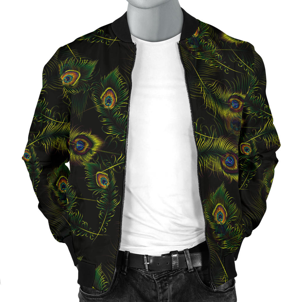Peacock Feather Pattern Design Print Men Bomber Jacket