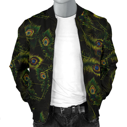 Peacock Feather Pattern Design Print Men Bomber Jacket