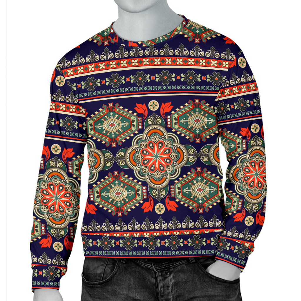 Ethnic Geometric Print Pattern Men Long Sleeve Sweatshirt