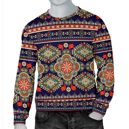 Ethnic Geometric Print Pattern Men Long Sleeve Sweatshirt