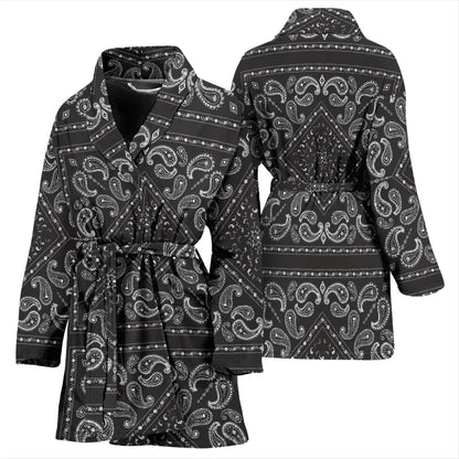 Bandana Black White Print Design LKS302 Women Bathrobe