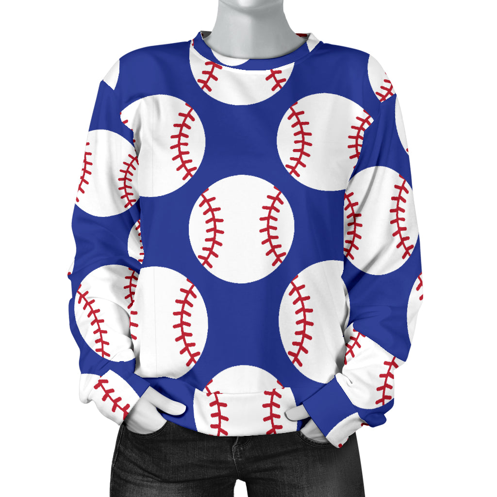 Baseball Blue Background Women Long Sleeve Sweatshirt