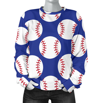 Baseball Blue Background Women Long Sleeve Sweatshirt