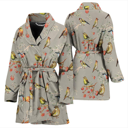 Birds Pattern Print Design 03 Women Bathrobe