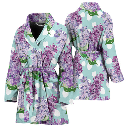 Lilac Pattern Print Design 02 Women Bathrobe