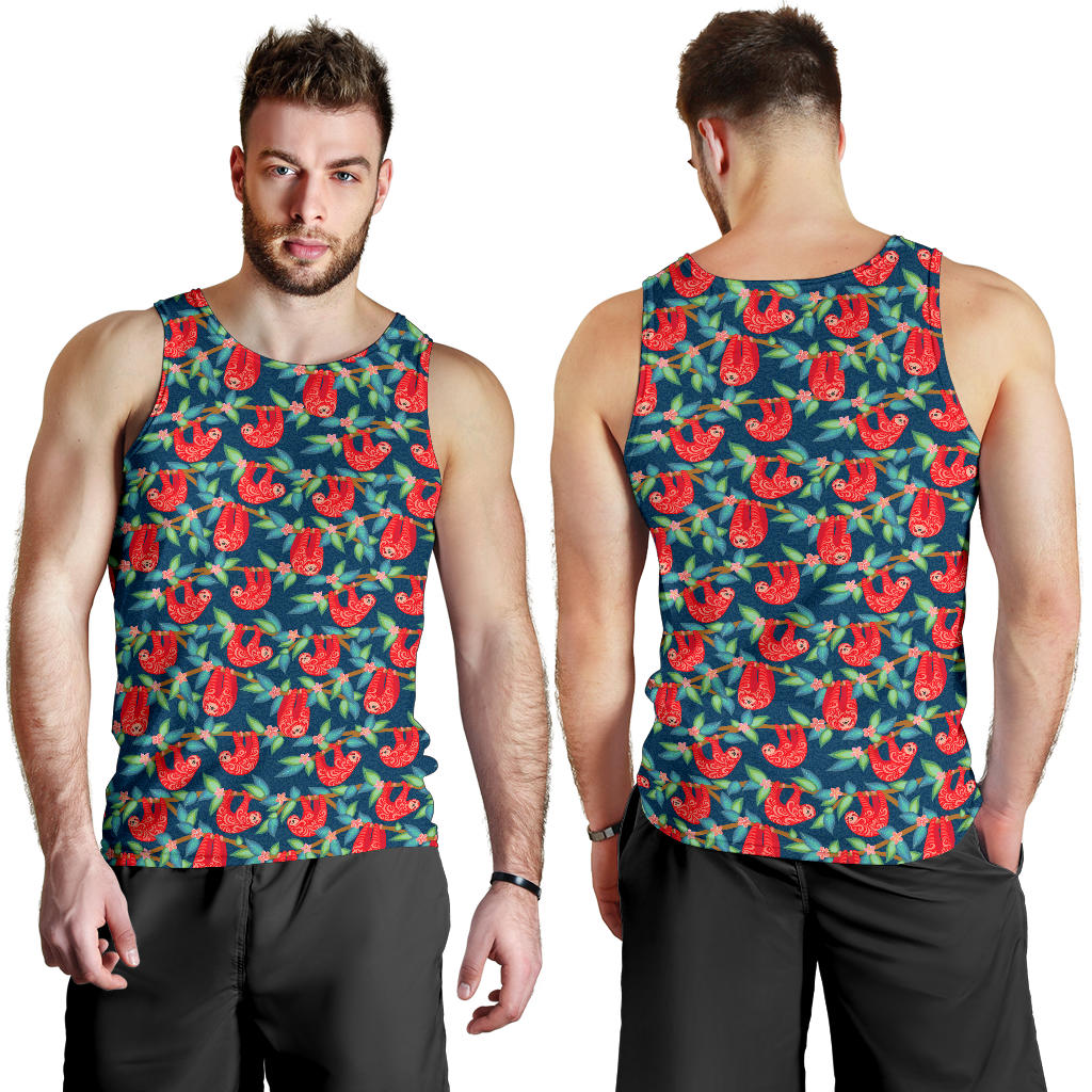 Sloth Red Design Themed Print Men Tank Top