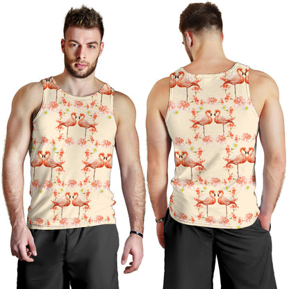 Flamingo Hibiscus Print Pattern Men Tank Top