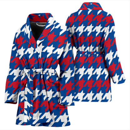 Patriotic Houndstooth Pattern Print Design A02 Women Bathrobe