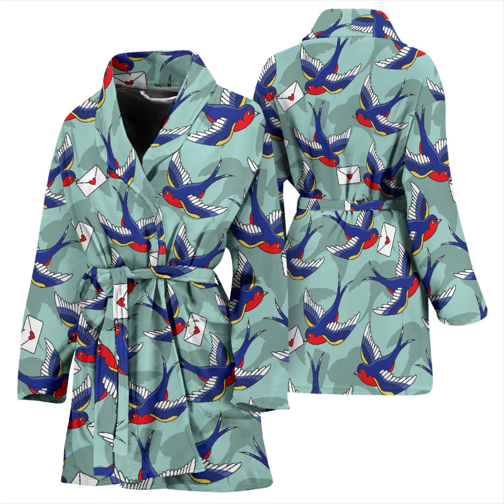 Swallow Bird Pattern Print Design 02 Women Bathrobe