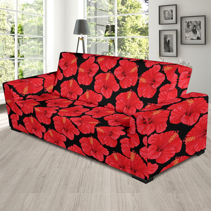 Hibiscus Red Pattern Print Design LKS306 Sofa Slipcover