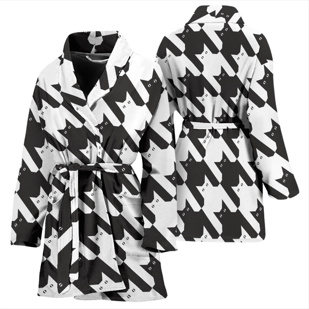 Cat HoundstoothPattern Print Design 01 Women Bathrobe