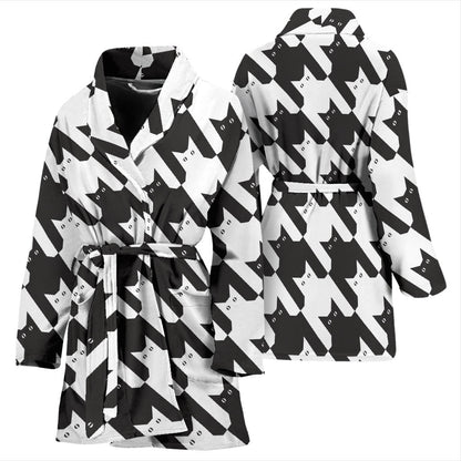Cat HoundstoothPattern Print Design 01 Women Bathrobe