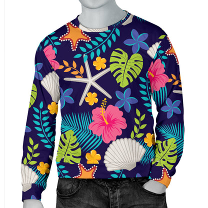 Beach Seashell Floral Theme Men Long Sleeve Sweatshirt