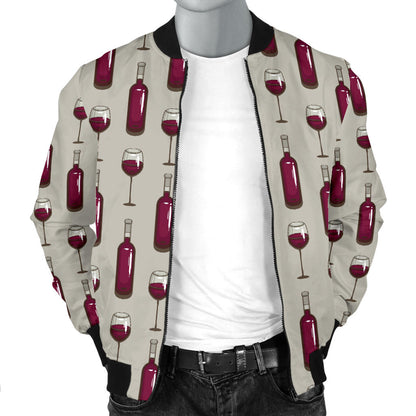 Wine Bottle Pattern Print Men Bomber Jacket