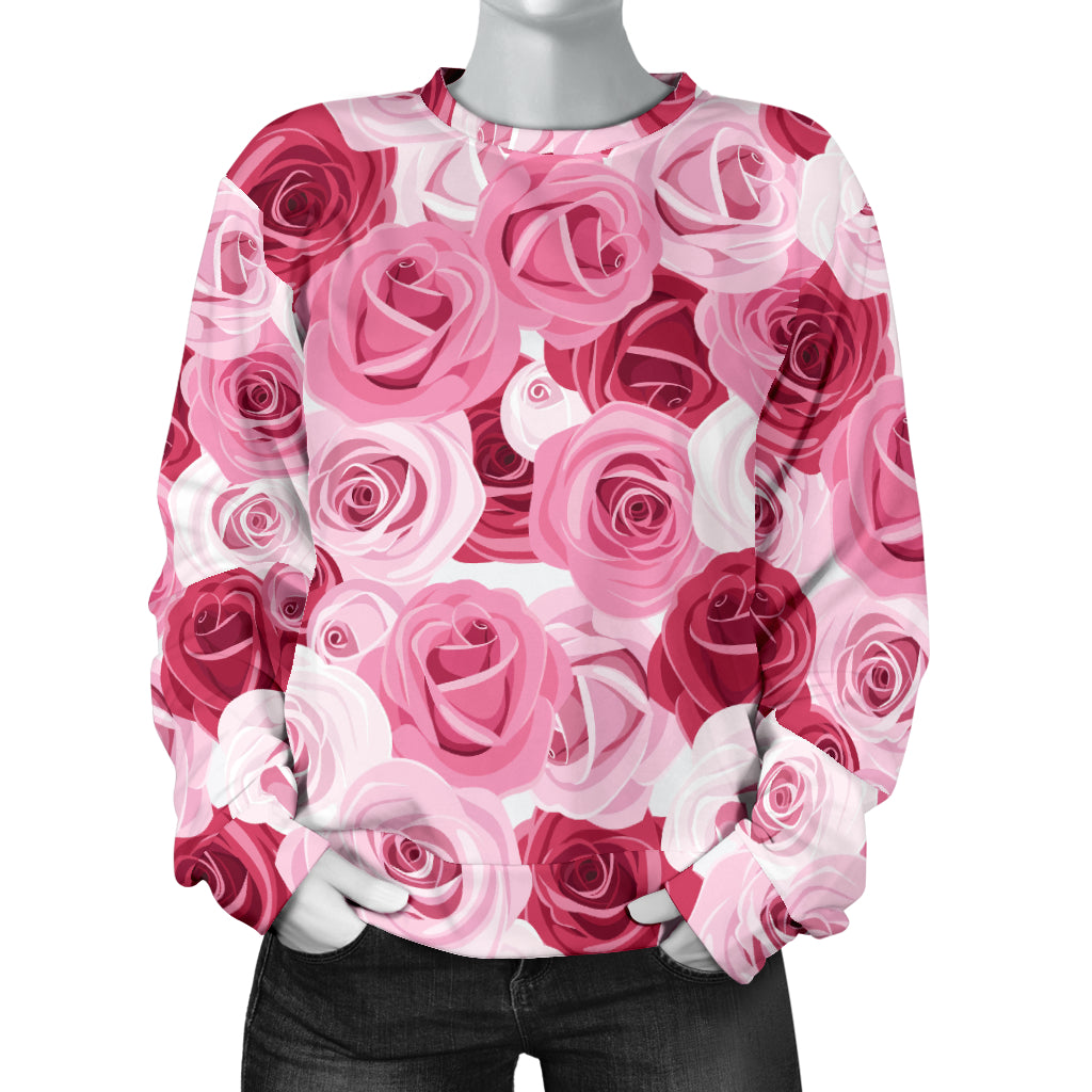 Pink Red Rose Pattern Print Women Long Sleeve Sweatshirt