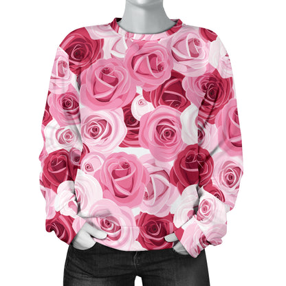 Pink Red Rose Pattern Print Women Long Sleeve Sweatshirt