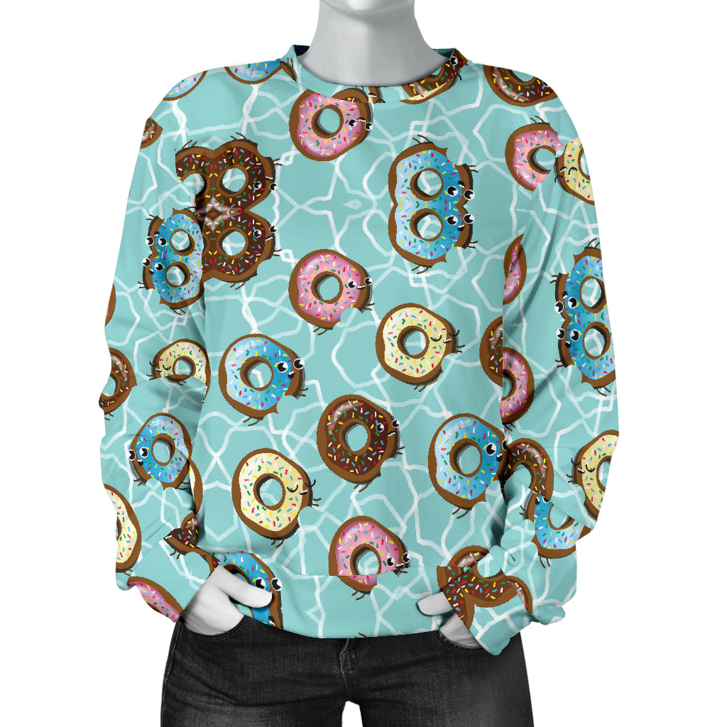 Emoji Donut Print Pattern Women Long Sleeve Sweatshirt