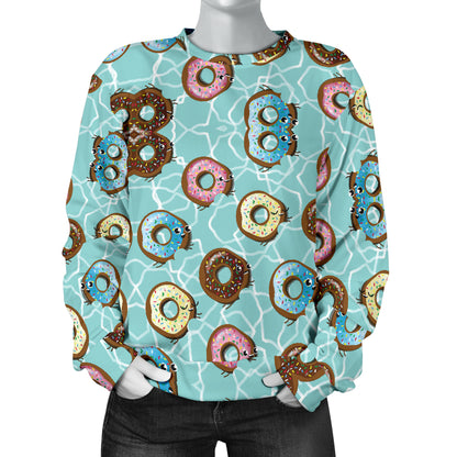 Emoji Donut Print Pattern Women Long Sleeve Sweatshirt