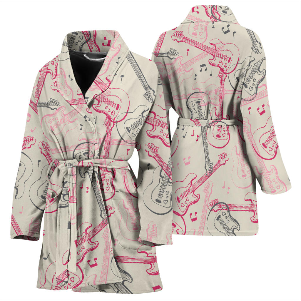 Bass Guitar Pattern Print Design 02 Women Bathrobe