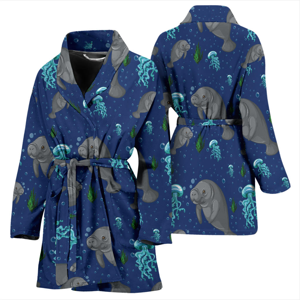Manatee Pattern Print Design 01 Women Bathrobe