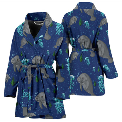Manatee Pattern Print Design 01 Women Bathrobe