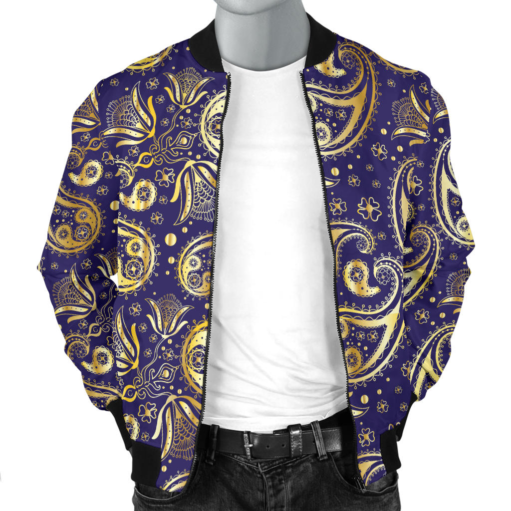 Paisley Blue Yellow Design Print Men Bomber Jacket