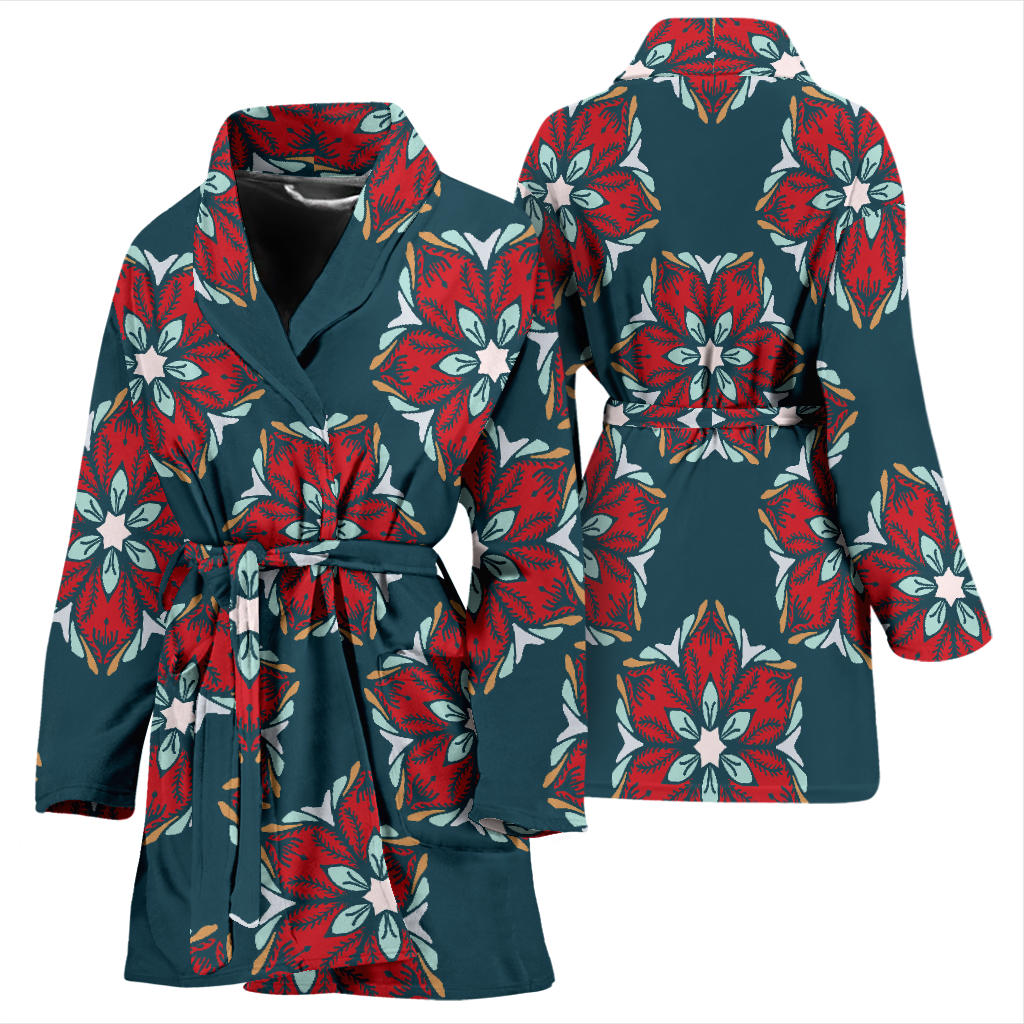 Poinsettia Pattern Print Design A03 Women Bathrobe