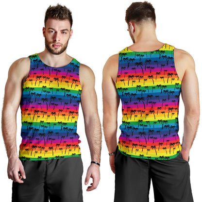 Palm Tree Rainbow Themed Print Men Tank Top