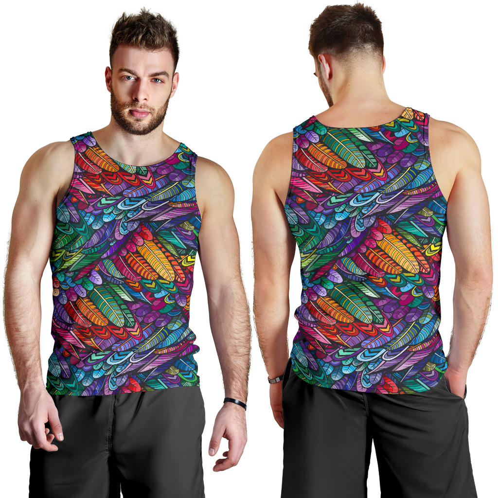 Feather Multicolor Design Print Men Tank Top
