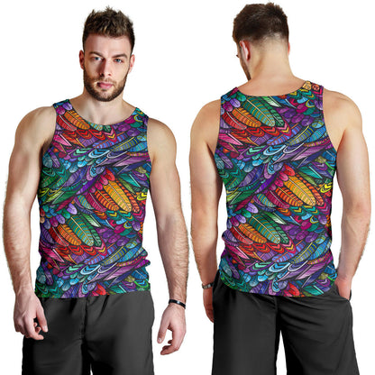 Feather Multicolor Design Print Men Tank Top