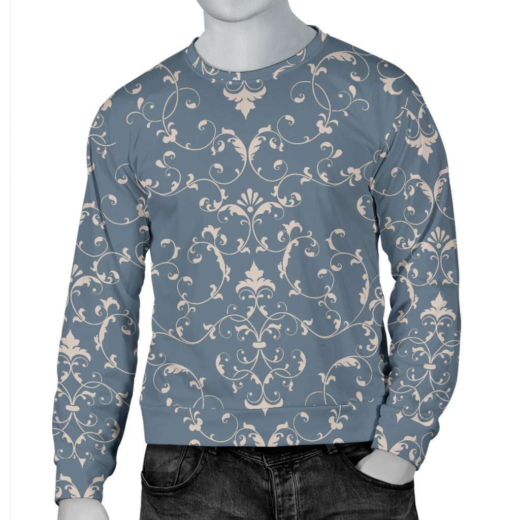 Damask Elegant Teal Print Pattern Men Long Sleeve Sweatshirt