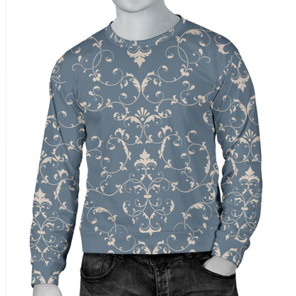 Damask Elegant Teal Print Pattern Men Long Sleeve Sweatshirt