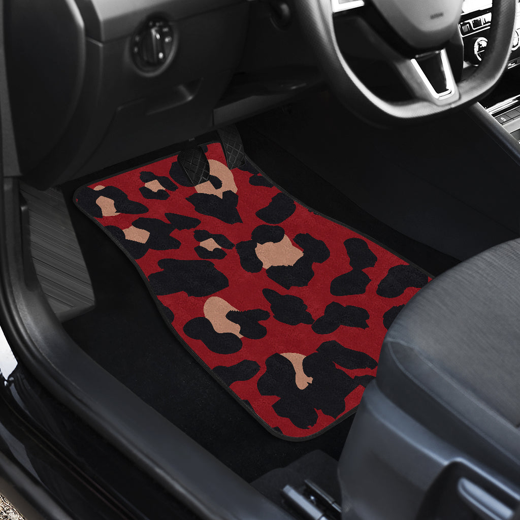 Cheetah Red Print Pattern Car Floor Mats Front Back