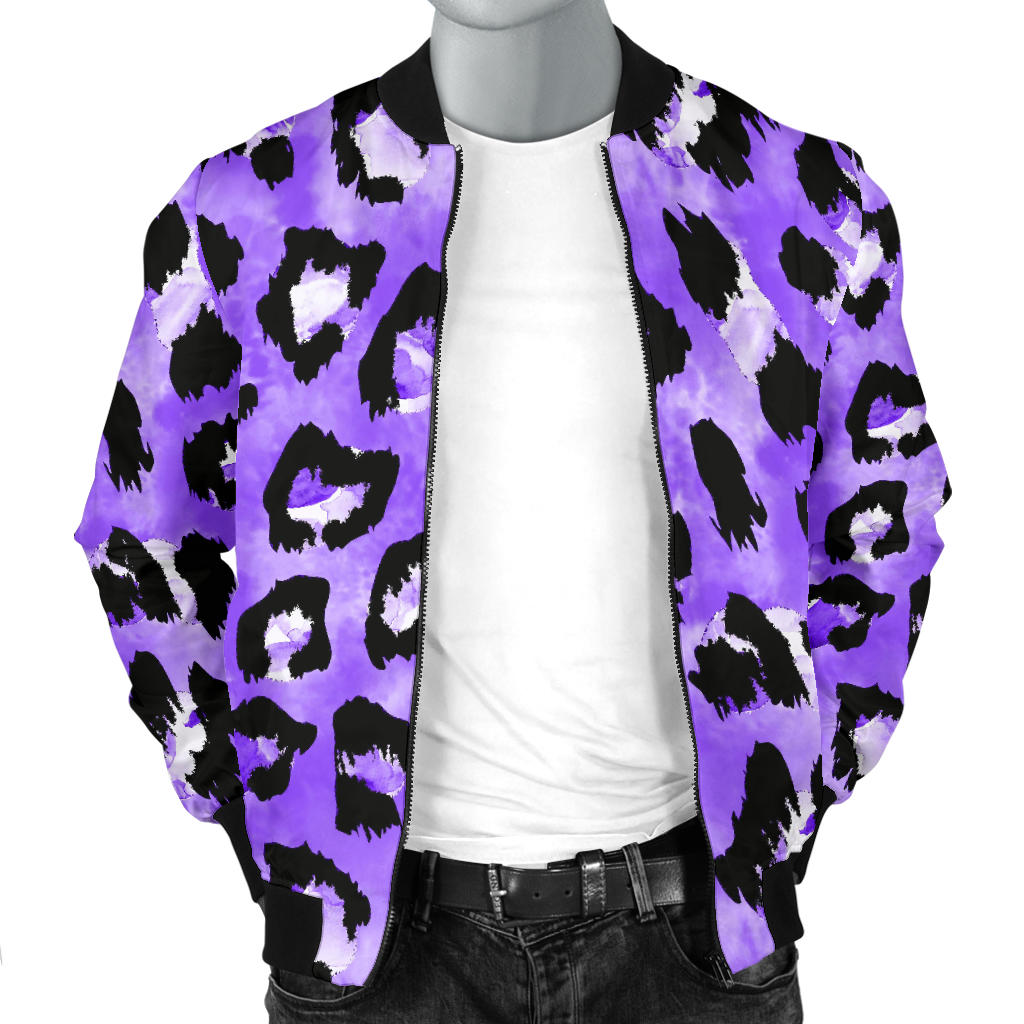 Leopard Purple Skin Print Men Bomber Jacket
