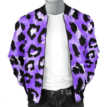 Leopard Purple Skin Print Men Bomber Jacket
