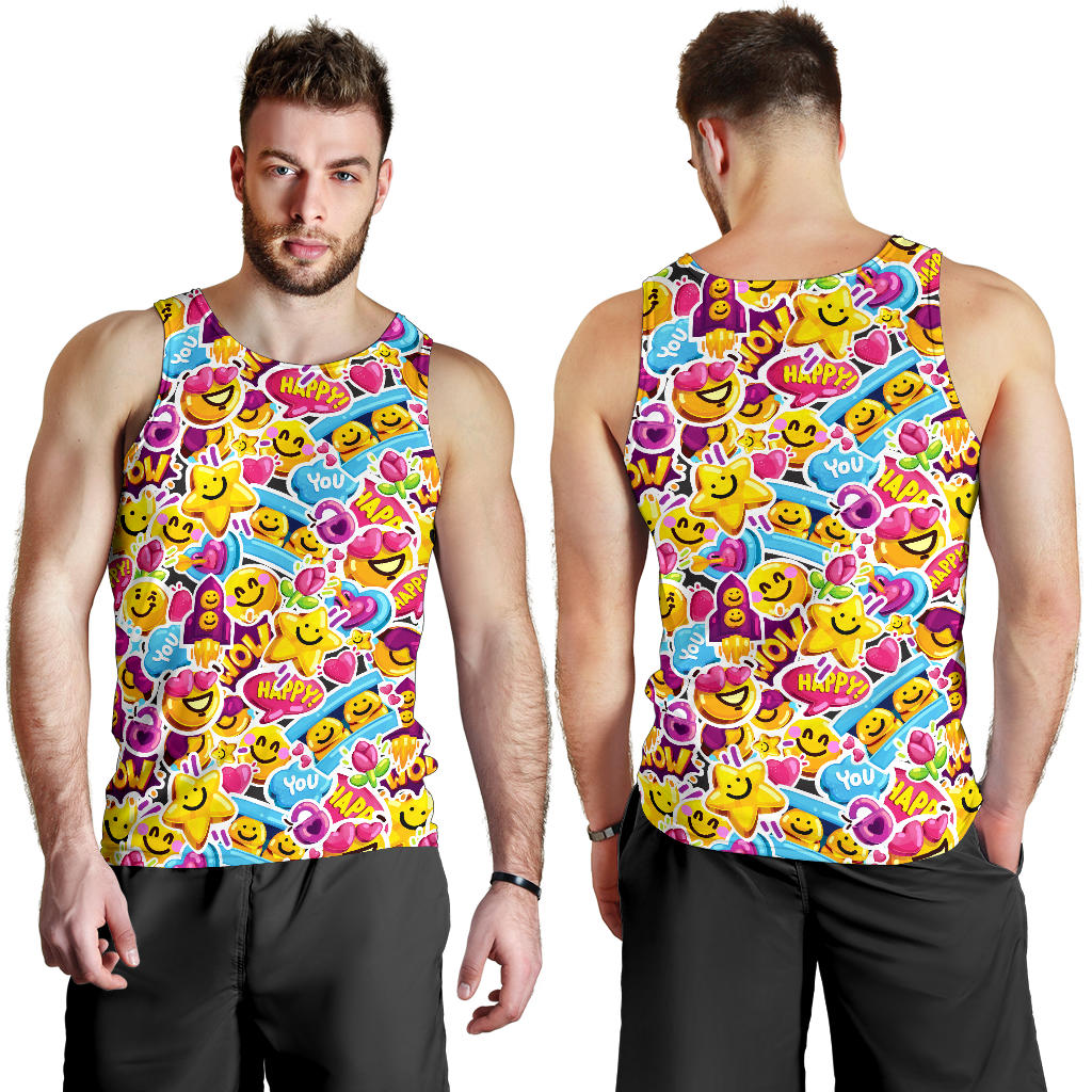 Emoji Sticker Print Pattern Men Tank Top