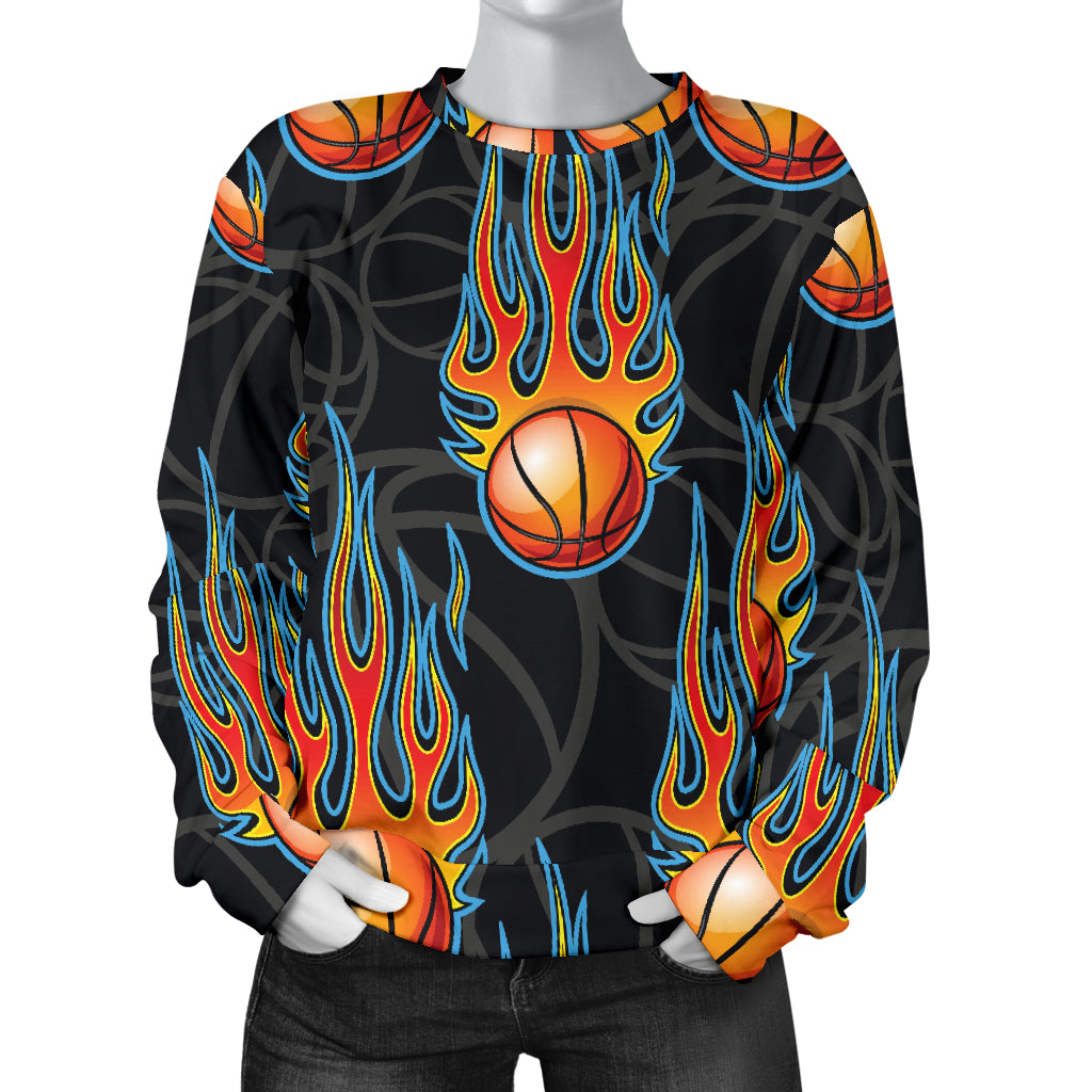 Basketball Fire Print Pattern Women Long Sleeve Sweatshirt