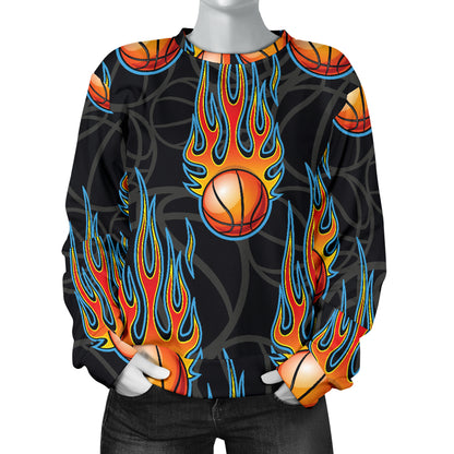 Basketball Fire Print Pattern Women Long Sleeve Sweatshirt