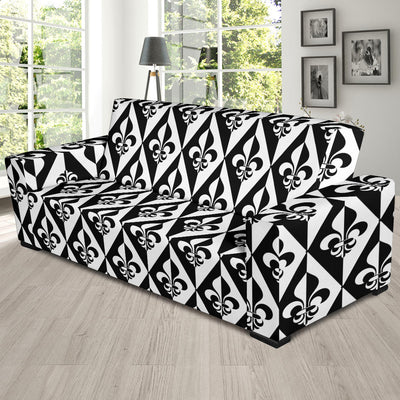 Fleur De Lis Black White Pattern Print Design 02 Sofa Slipcover