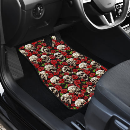 Skull Roses Design Themed Print Car Floor Mats Front Back