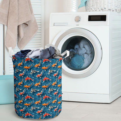 Koi Carp Water Design Themed Print Laundry Basket