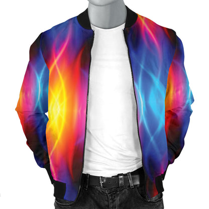 Flame Fire Blue Design Print Men Bomber Jacket
