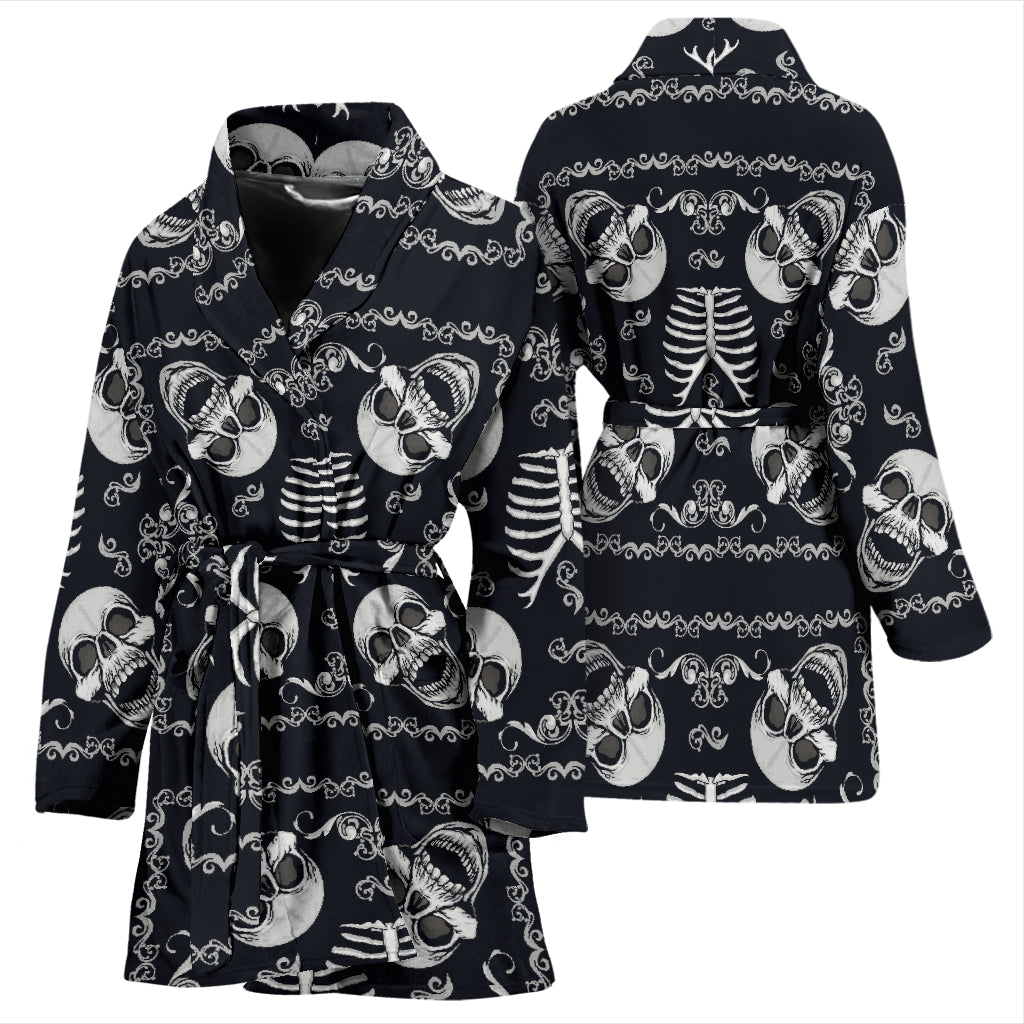 Bandana Skull Black White Print Design LKS306 Women Bathrobe