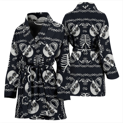 Bandana Skull Black White Print Design LKS306 Women Bathrobe