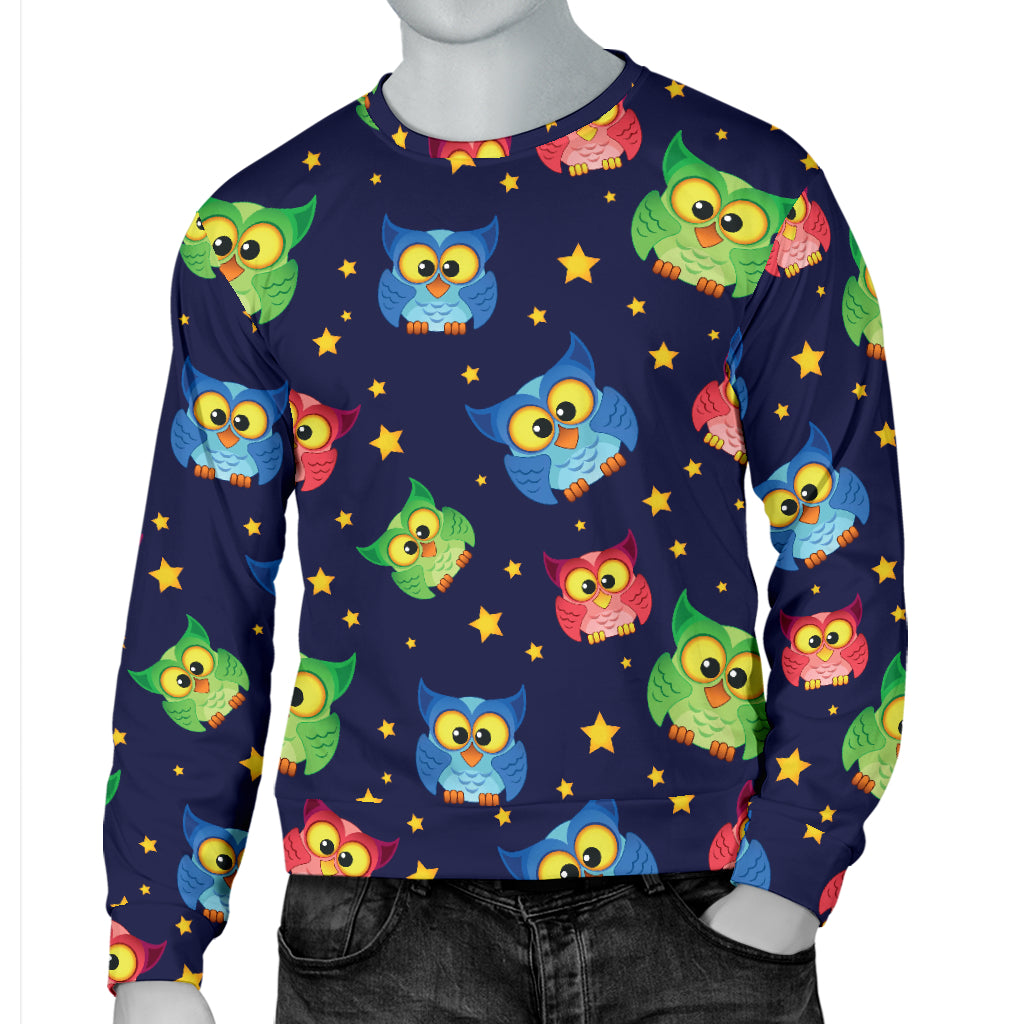 Owl with Star Themed Design Print Men Long Sleeve Sweatshirt