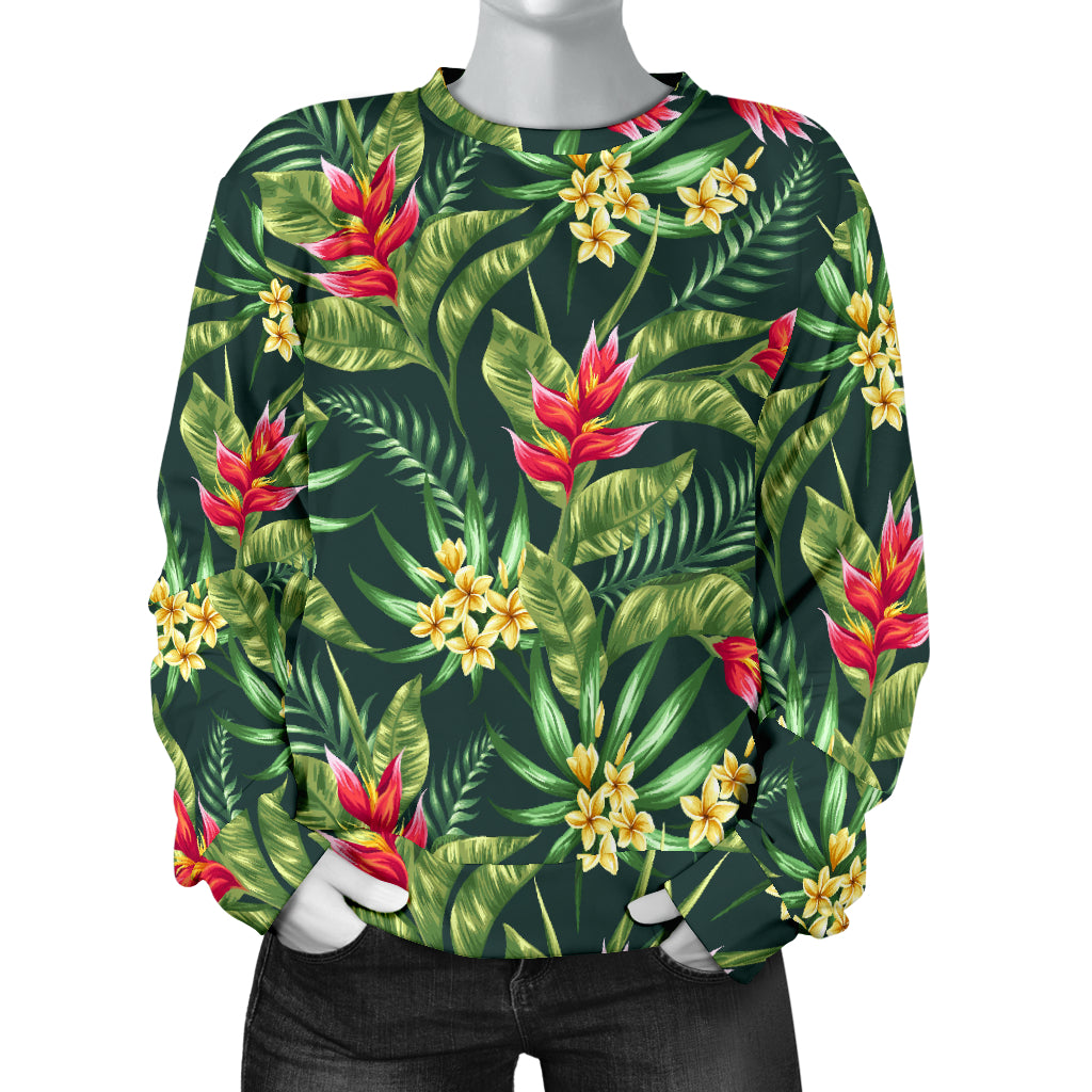 Tropical Folower Red Heliconia Print Women Long Sleeve Sweatshirt