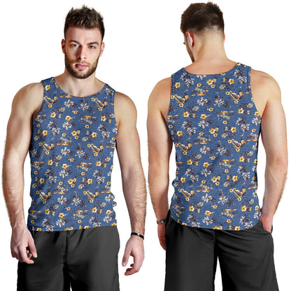 Hawaiian Flower Blue Print Men Tank Top