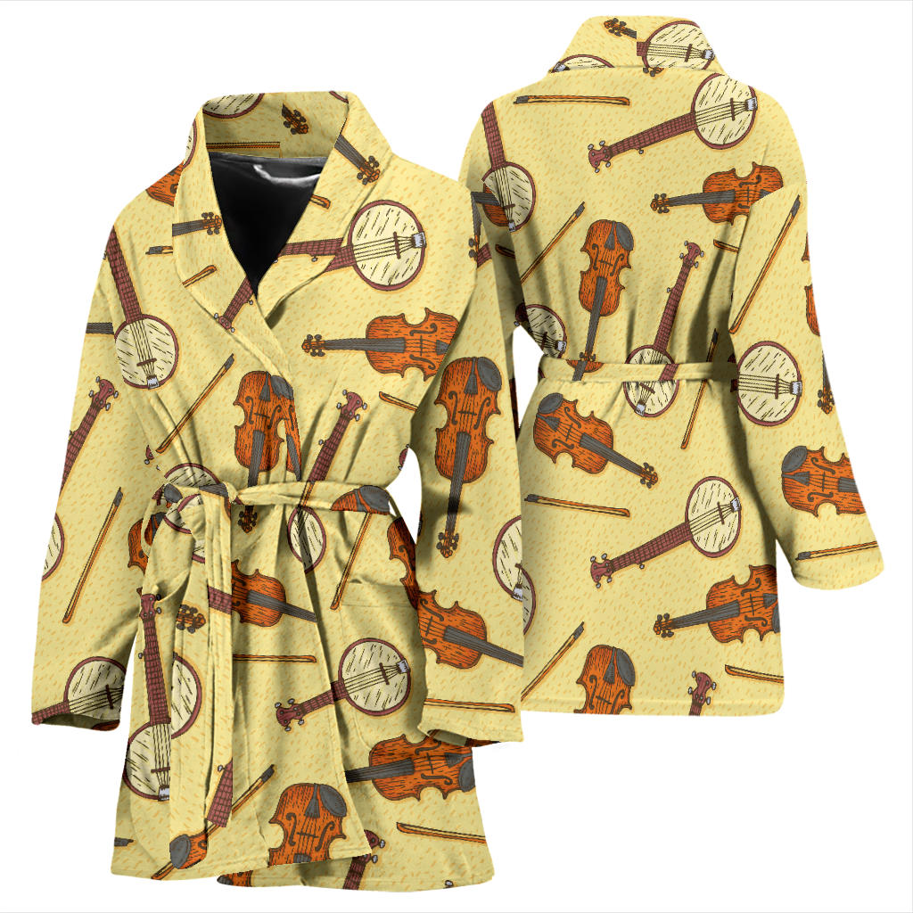 Banjo Violin Pattern Print Design 01 Women Bathrobe